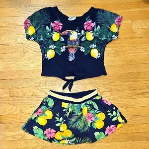 Nanai Tropical Print Kids Top & Skirt Skort Set Size 4